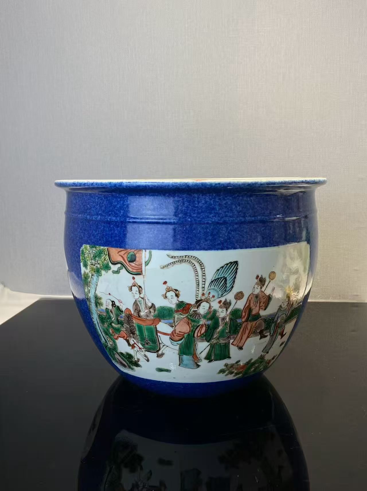 洒蓝地开窗五彩西厢记案头缸