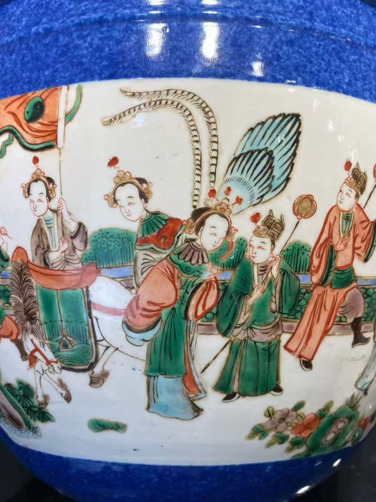 洒蓝地开窗五彩西厢记案头缸