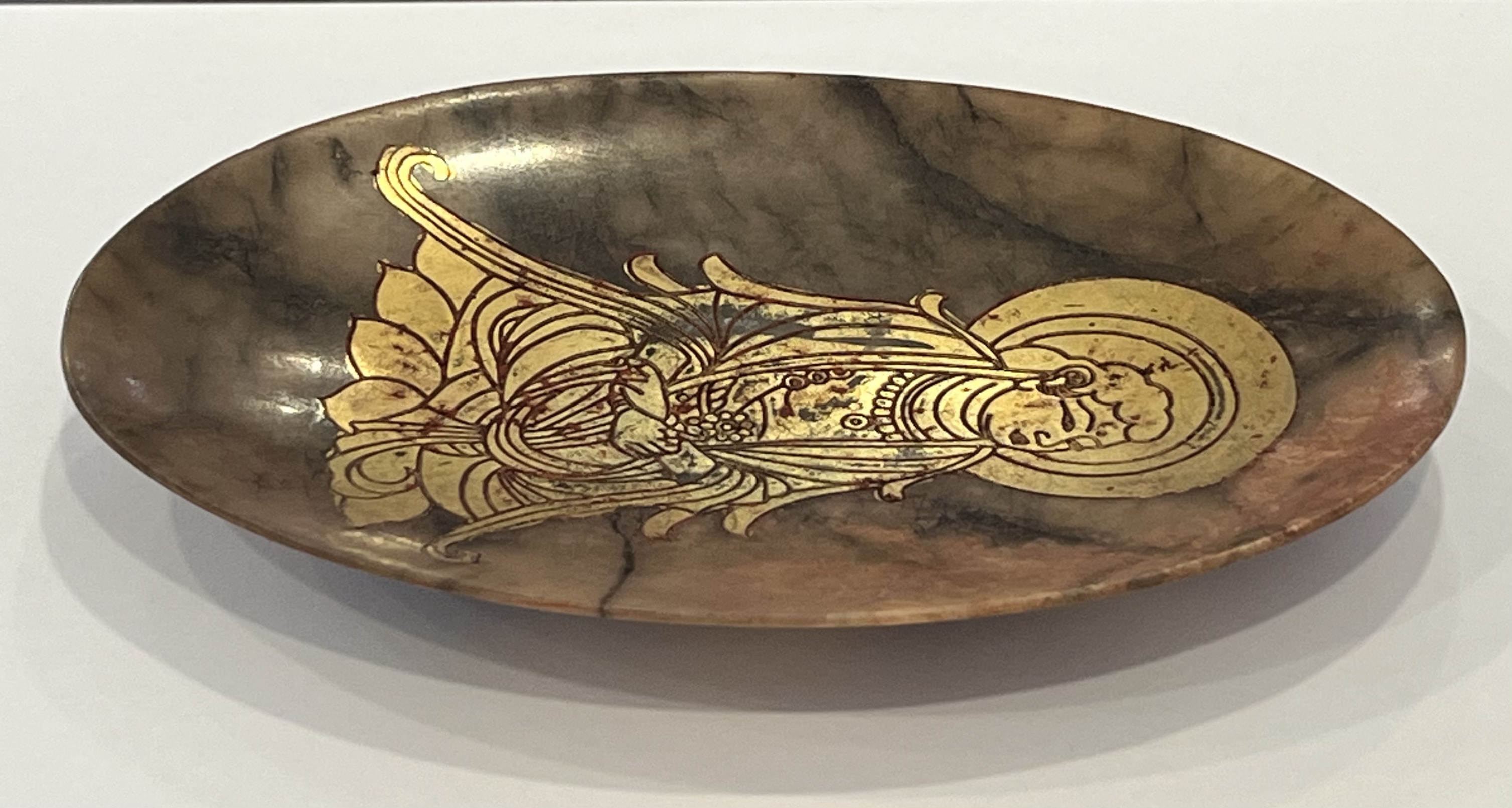 玉质鎏金佛像椭圆供盘