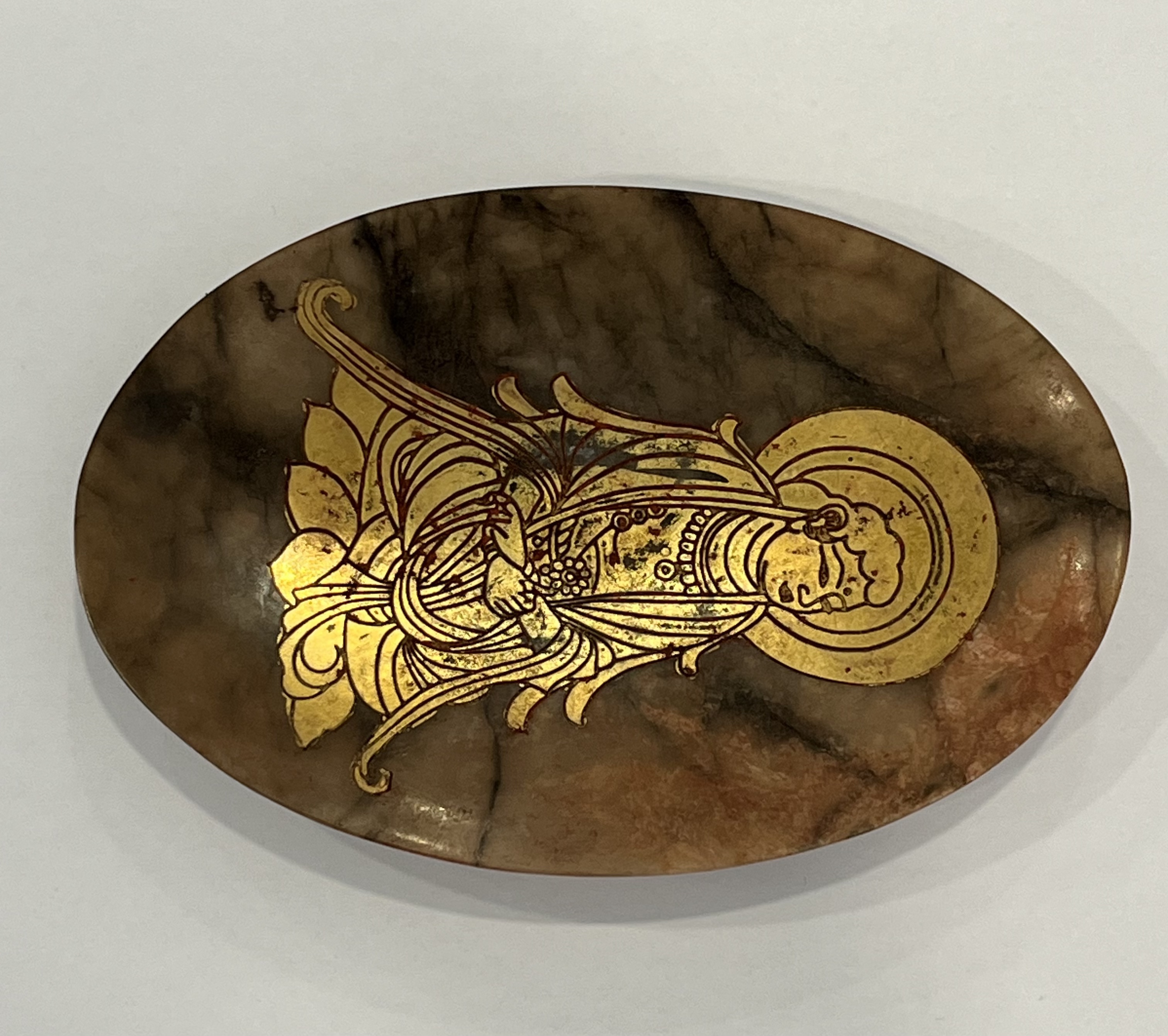 玉质鎏金佛像椭圆供盘