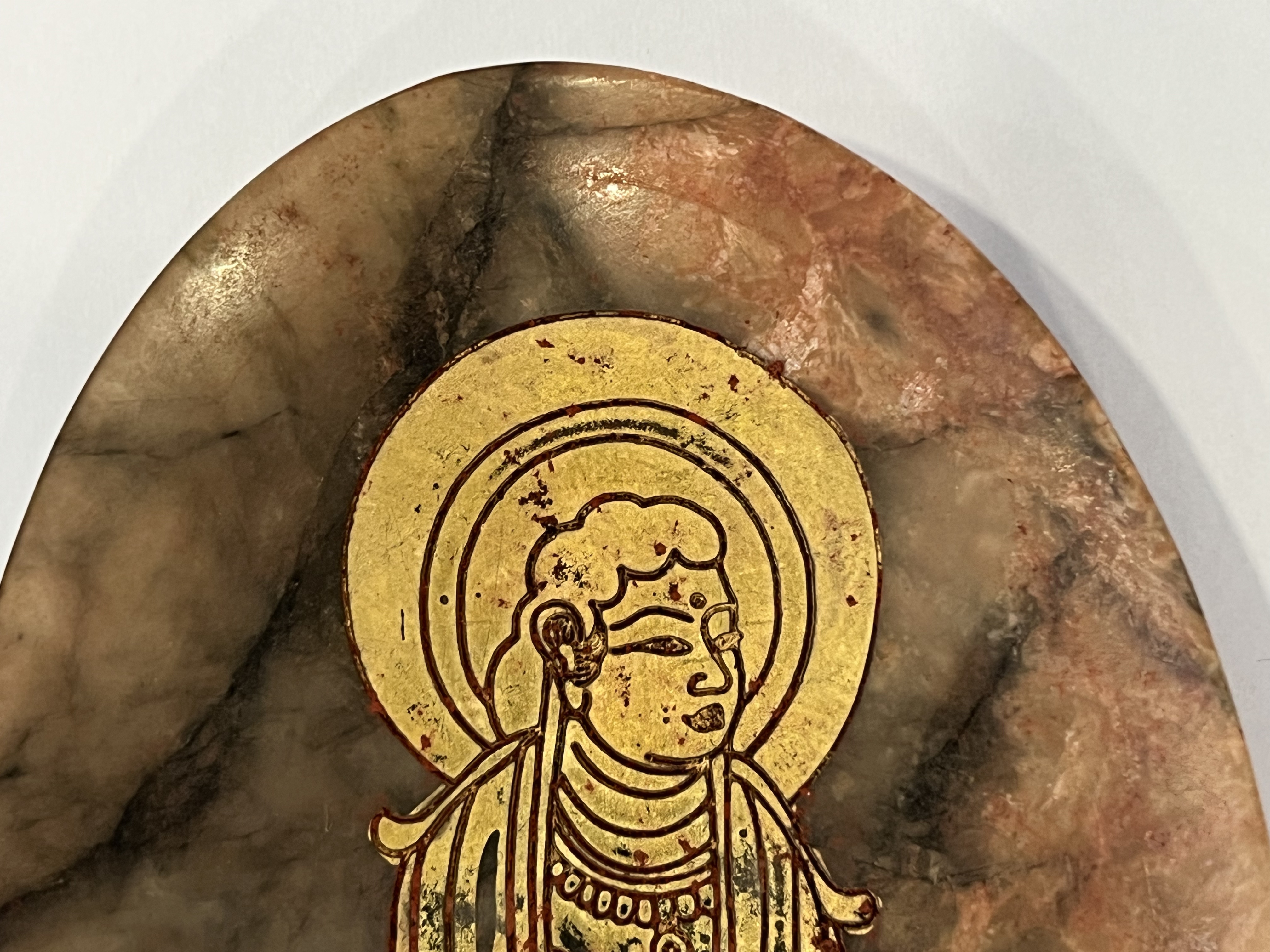 玉质鎏金佛像椭圆供盘