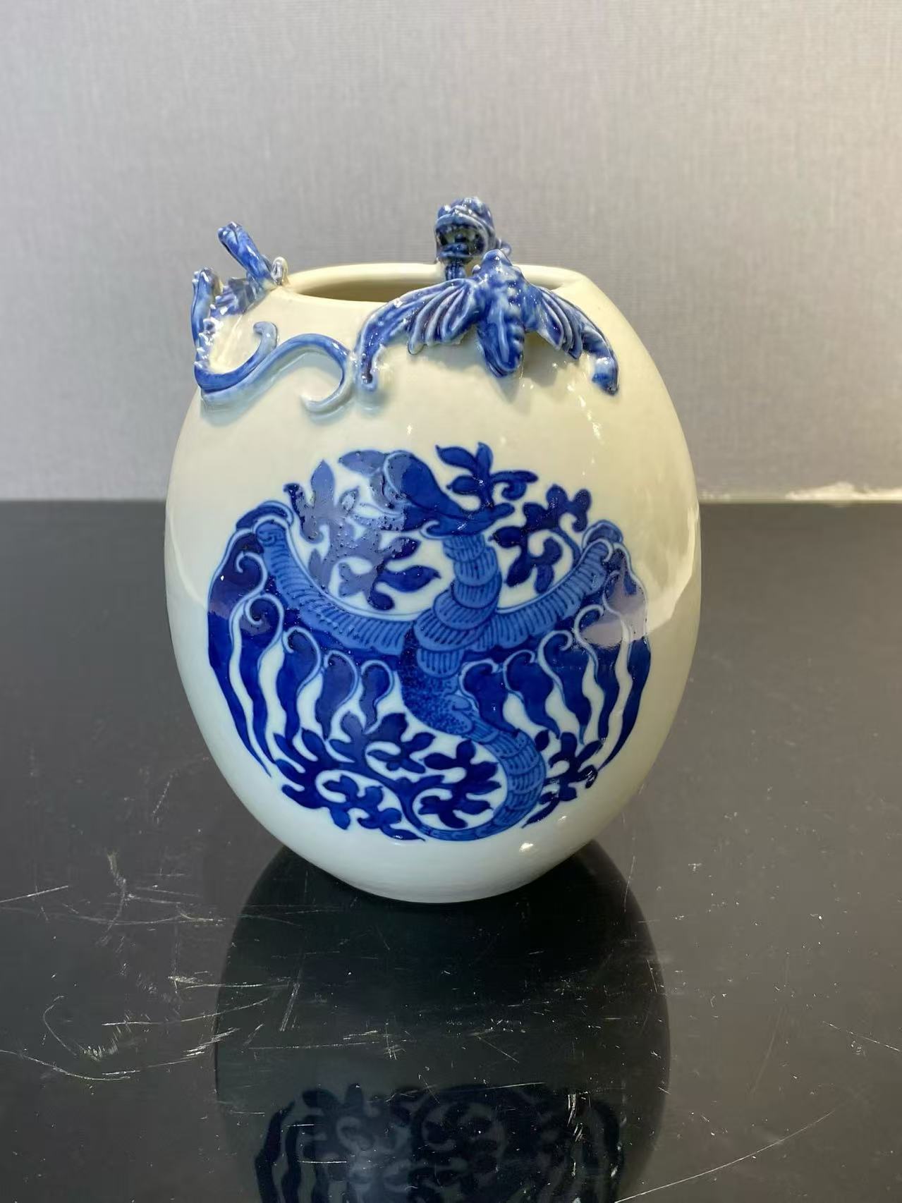 青花团凤纹福在眼前水盂