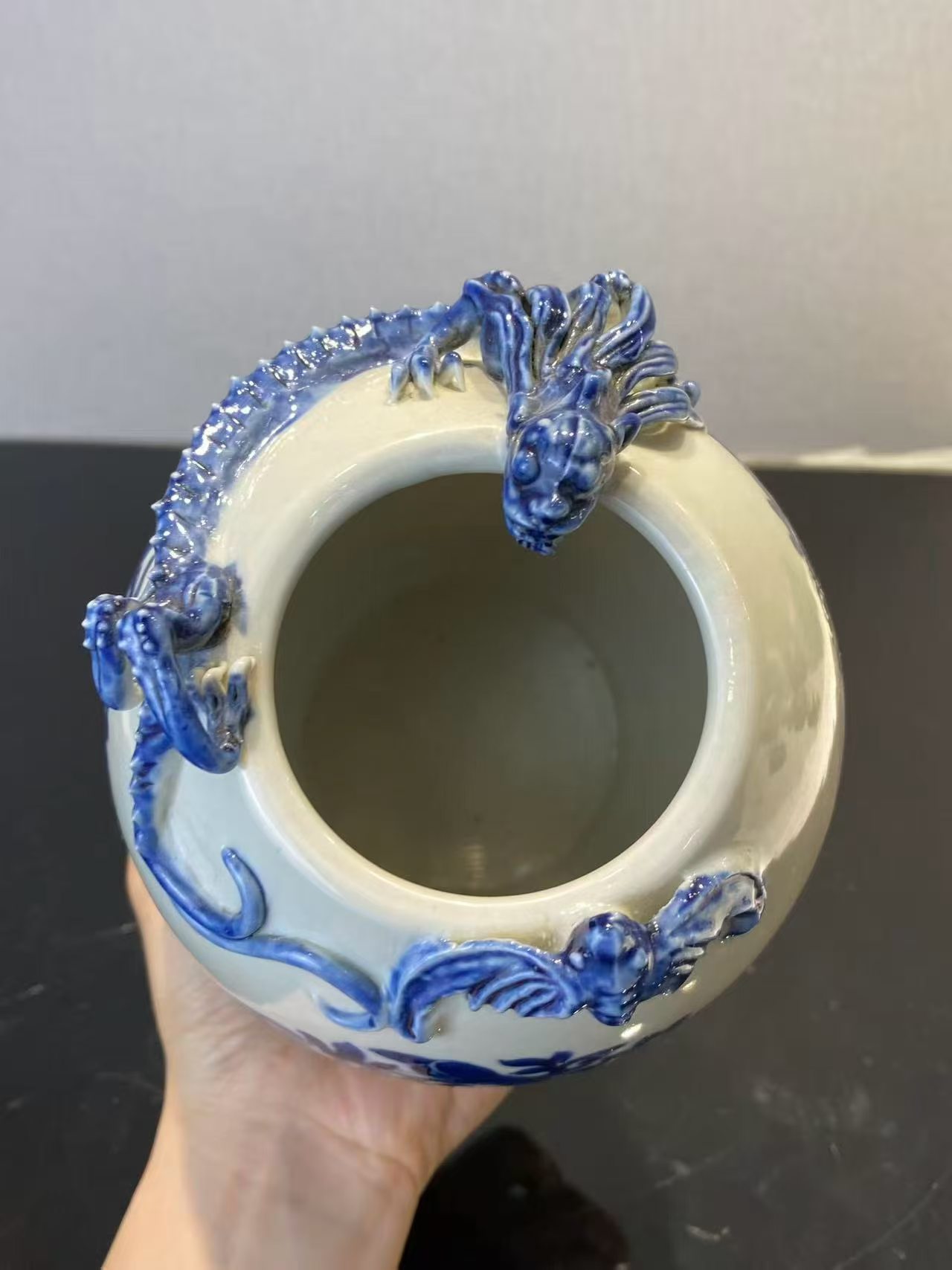 青花团凤纹福在眼前水盂