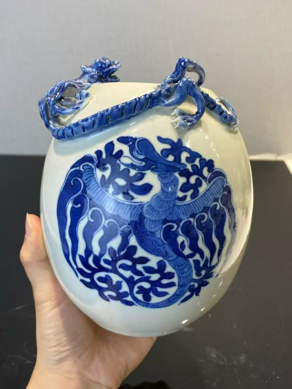 青花团凤纹福在眼前水盂