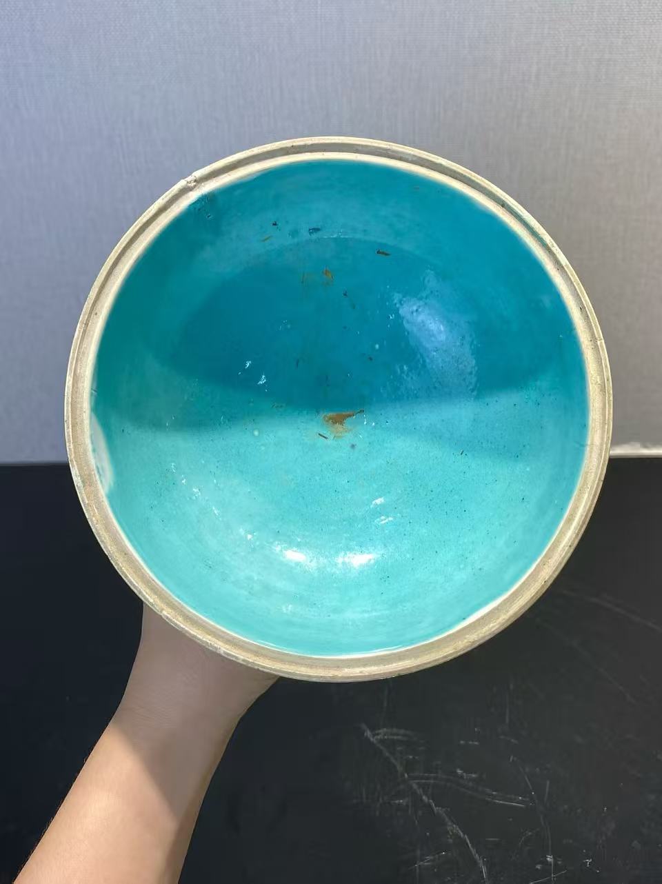 吹绿釉齐太公豆 款：大清康熙年制