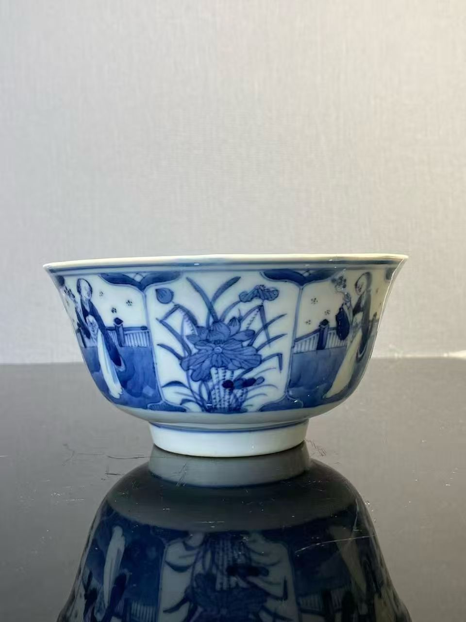 青花四美四季花图碗 款:康熙年制