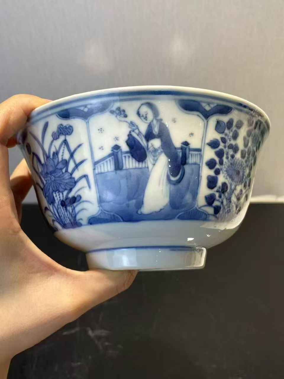 青花四美四季花图碗 款:康熙年制