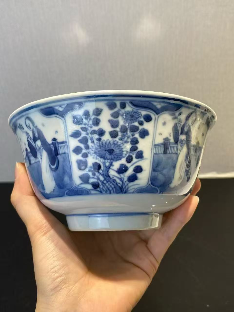 青花四美四季花图碗 款:康熙年制