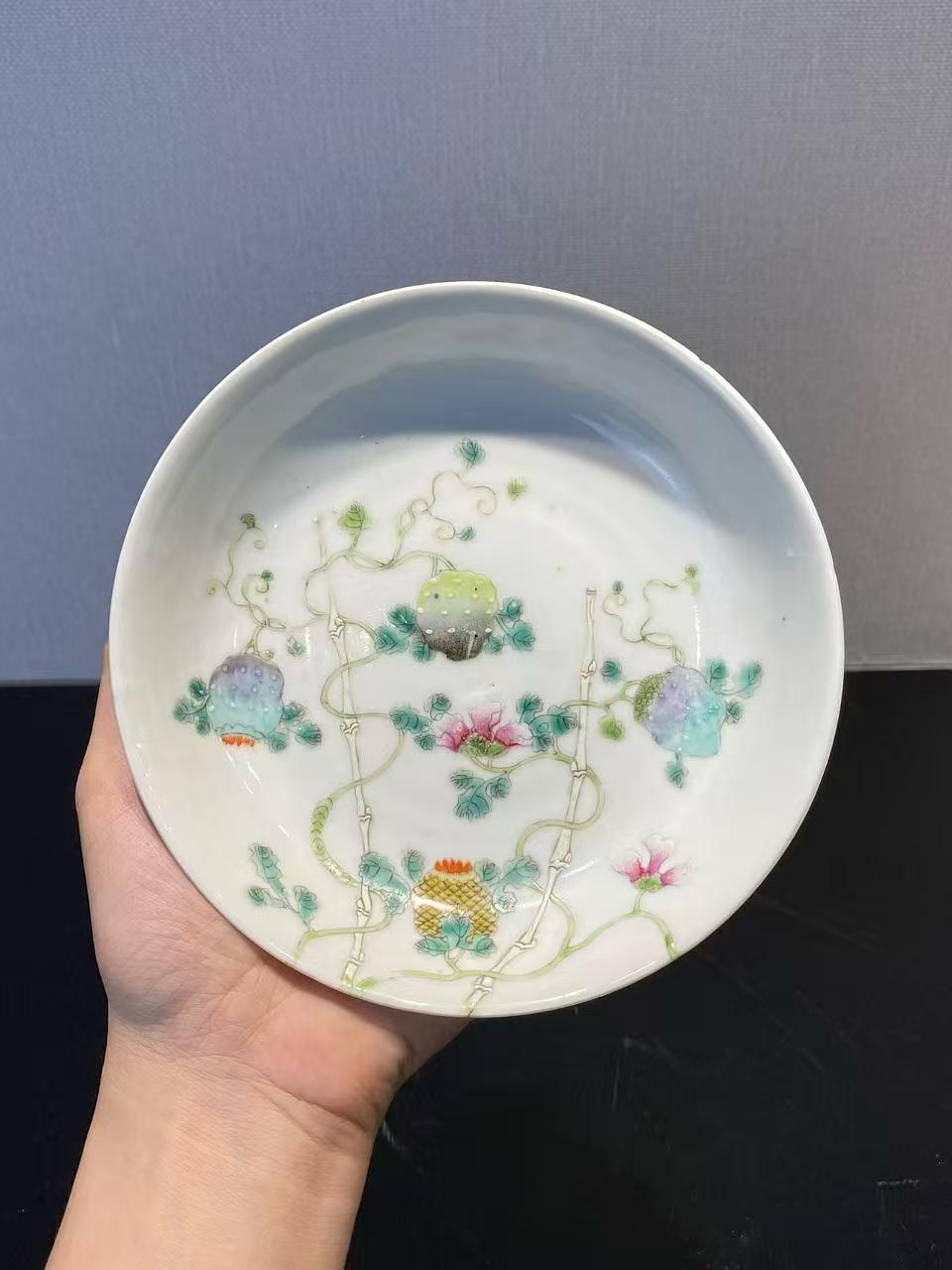 粉彩过枝癞瓜纹盘 款：大清光绪年制