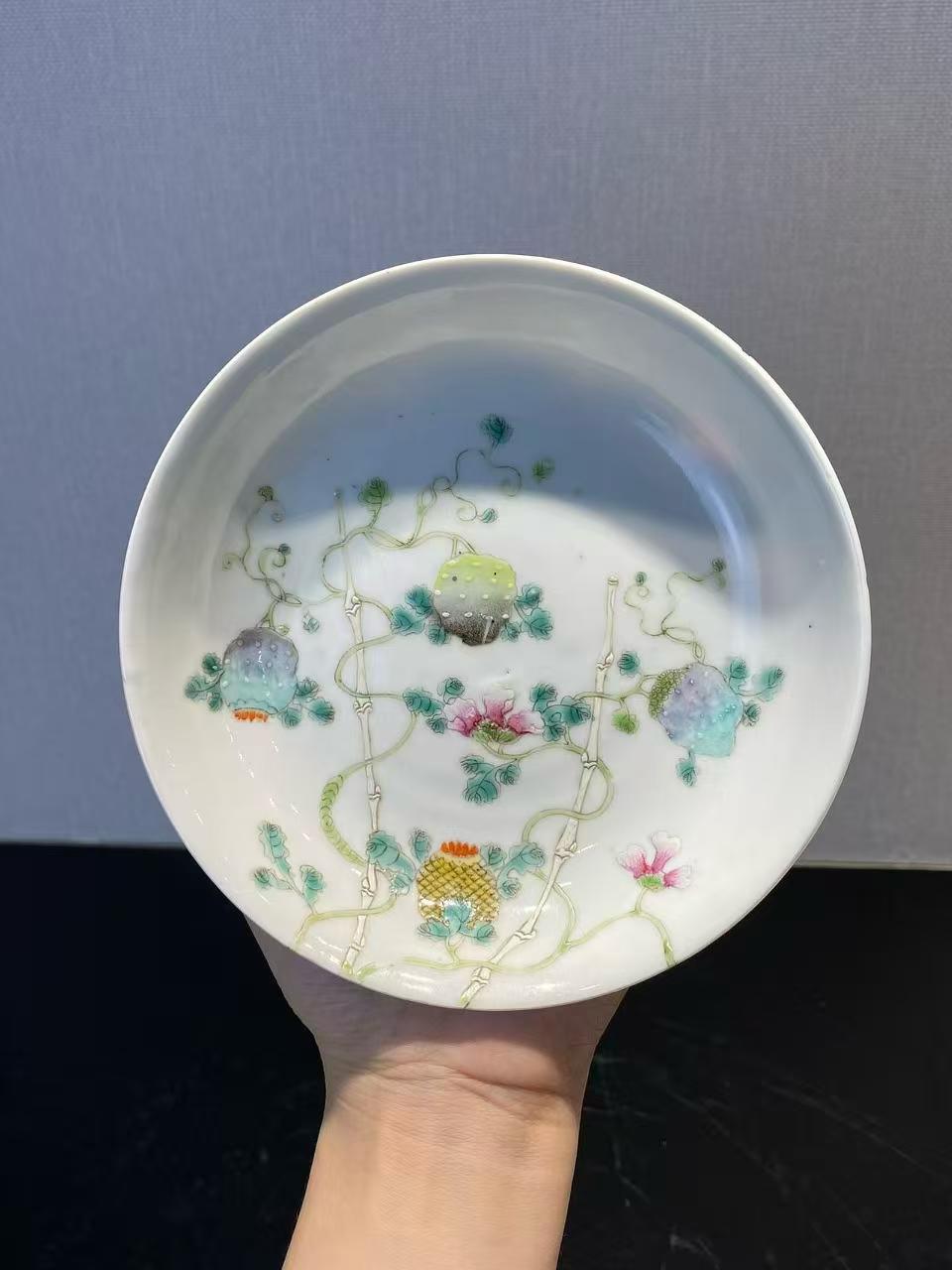 粉彩过枝癞瓜纹盘 款：大清光绪年制