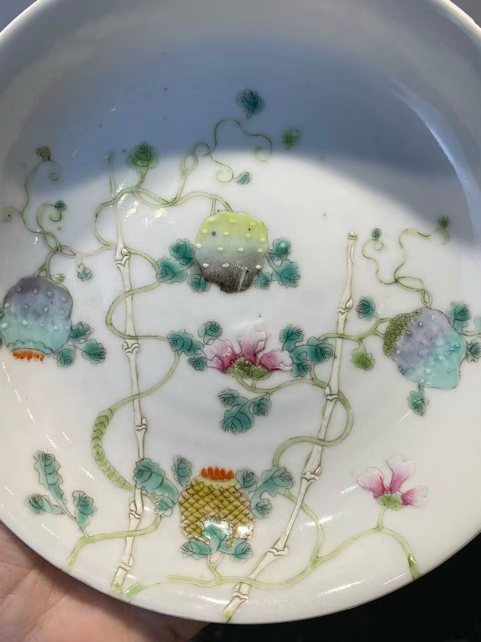 粉彩过枝癞瓜纹盘 款：大清光绪年制