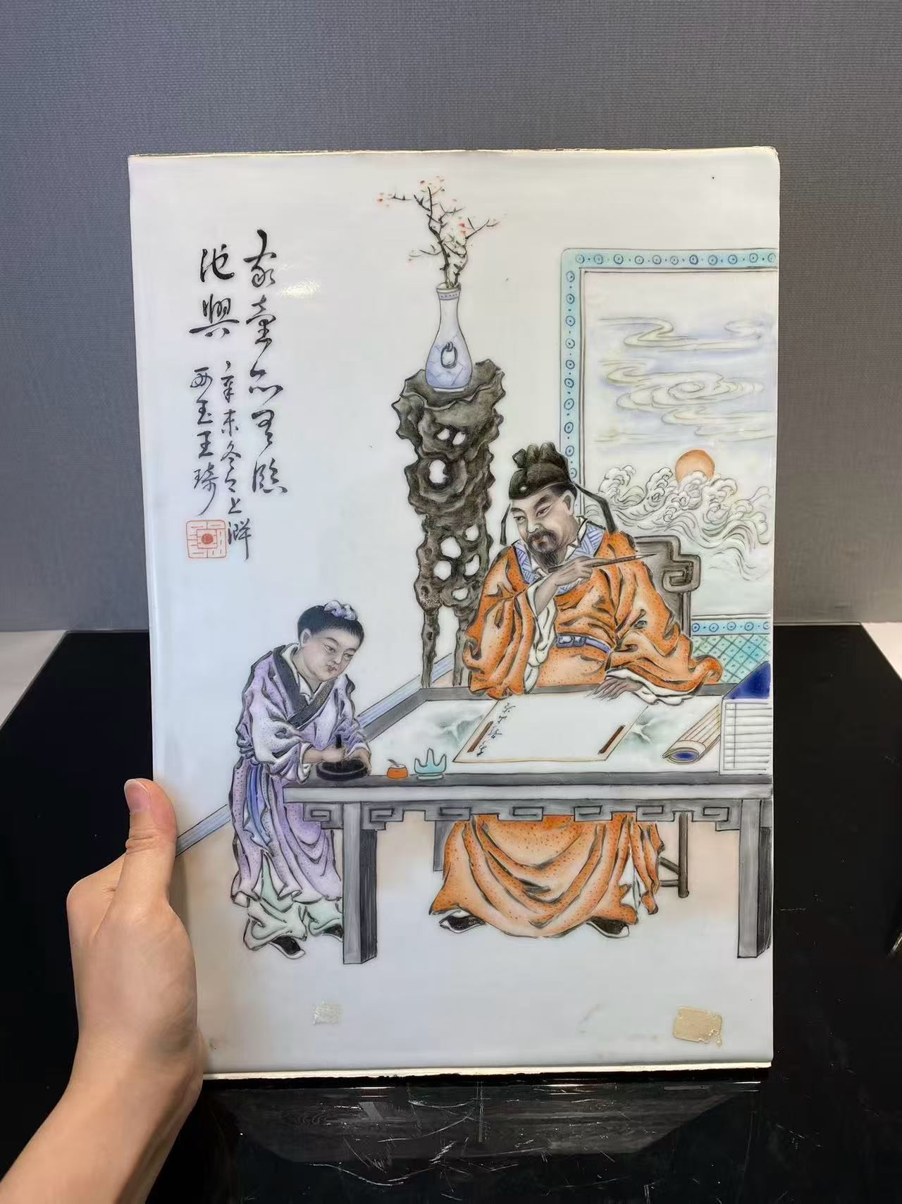 粉彩琴棋书画四块瓷板 款：王琦