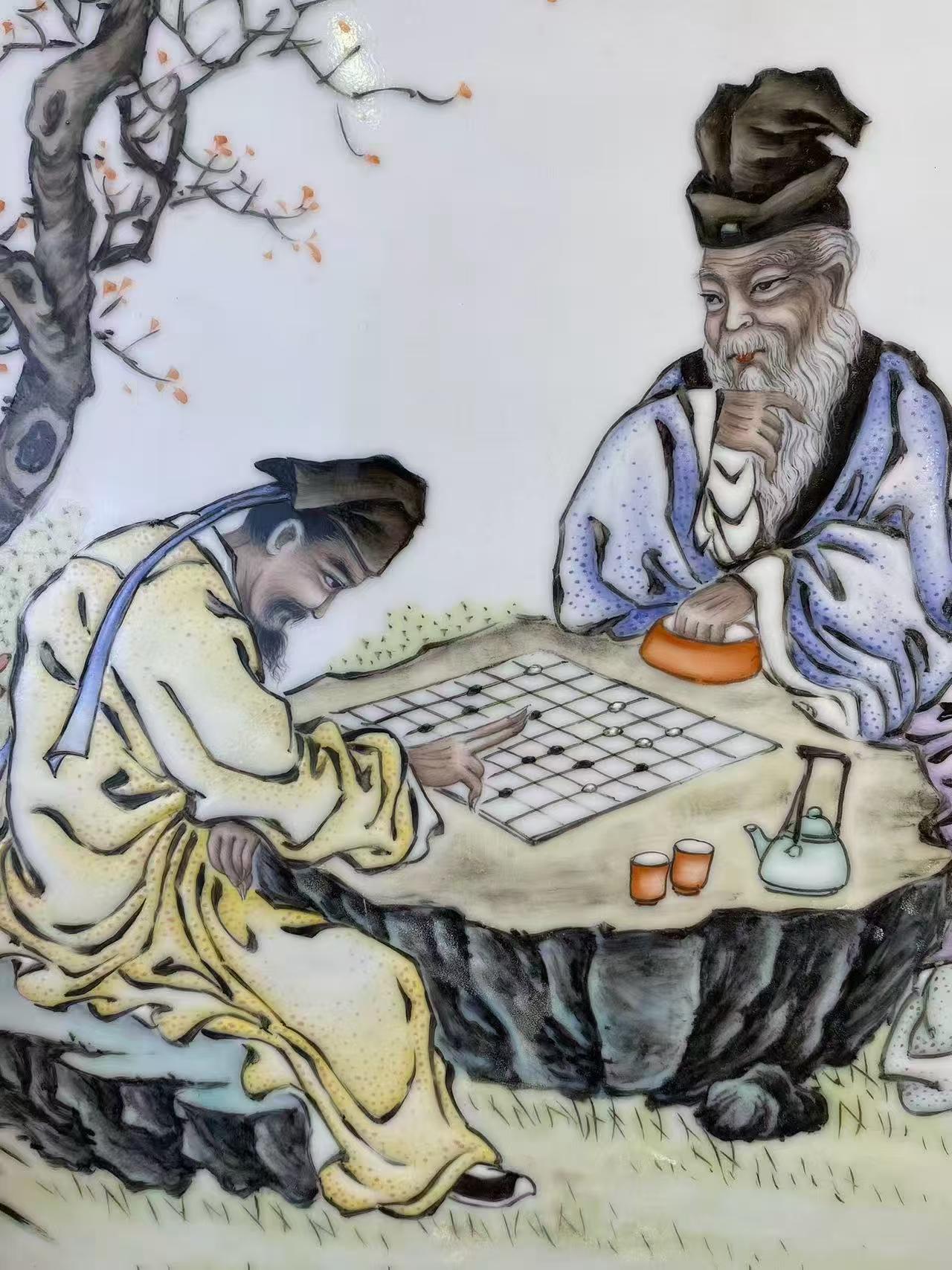 粉彩琴棋书画四块瓷板 款：王琦
